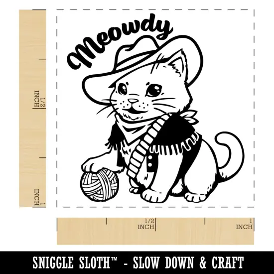 Adorable Cowboy Cat Meowdy Howdy Self-Inking Rubber Stamp Ink Stamper Sky Blue {1}