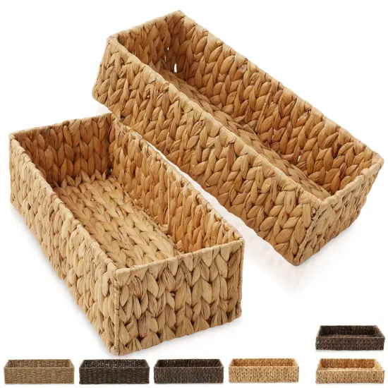 Casafield Set of 2 Bathroom Storage Baskets, Seagrass - Water Hyacinth, Woven Toilet Tank Topper Bins for Organizing Tissues, Toilet Paper, Toiletries, Shelves {7}