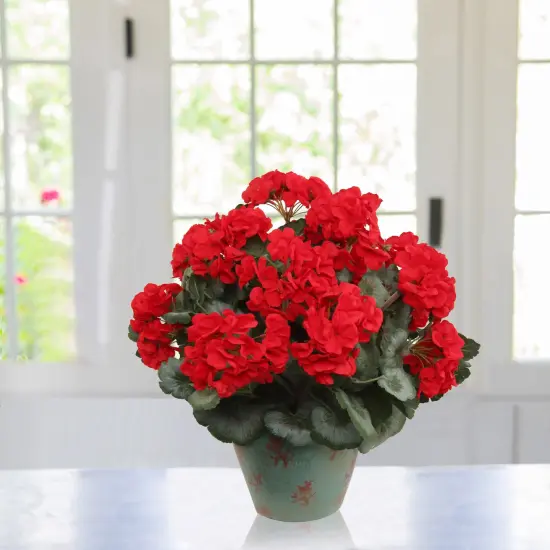 12-Pack: Red Geranium Bush - 7 Silk Flowers & Lush Leaves, Indoor/Outdoor Decor, DIY Crafts, Home & Event Arrangements - Spring & Summer Blooms, Floral Home by Artificial Flowers {3}