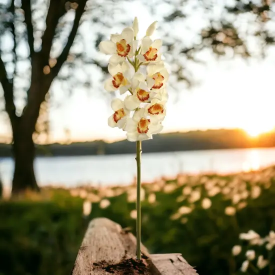 Cream Cymbidium Orchid Stem - 12-Pack, Real Touch Blooms, Elegant Floral D&eacute;cor, Perfect for Arrangements, Events & Home - Ideal for All Seasons, Floral Home by Artificial Flowers {2}