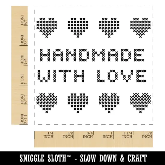 Handmade with Love Cross Stitch Self-Inking Rubber Stamp Ink Stamper Black {1}