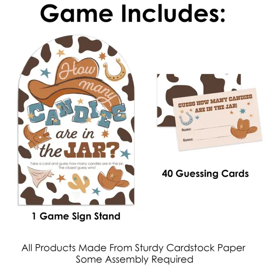 Big Dot of Happiness My First Rodeo - How Many Candies Little Cowboy 1st Birthday Party Game - 1 Stand and 40 Cards - Candy Guessing Game {4}