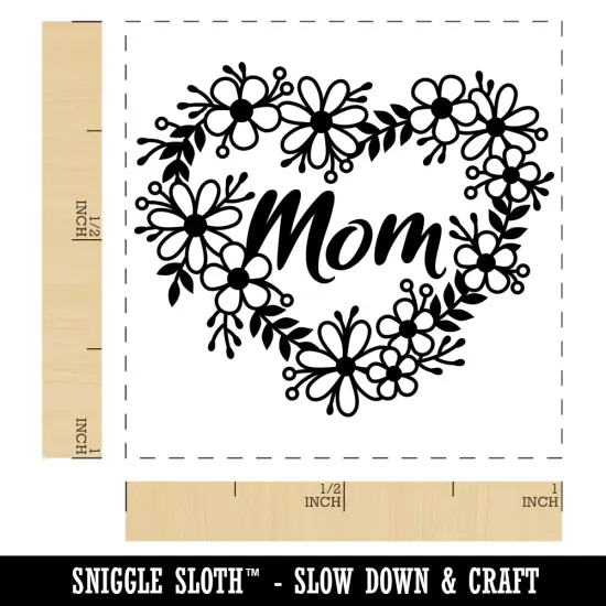 Mom Script in Flower Heart Wreath Mother's Day Birthday Self-Inking Rubber Stamp Ink Stamper Blue {1}