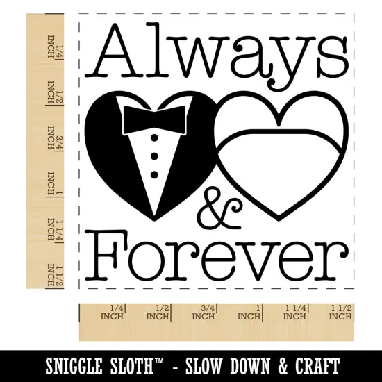 Mr and Mrs Always and Forever Wedding Tuxedo Gown Hearts Self-Inking Rubber Stamp Ink Stamper Red {1}