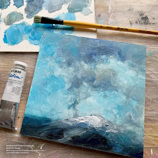 Mimik Hog Professional Synthetic Hog Bristle Paint Brush- Versatile Alternative to Natural Hog Hair Paint Brushes for Oil Painting, Acrylics, Inks, Gouache, Watercolors- Filbert - 2 Pack {7}