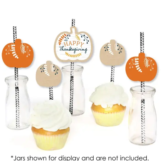 Big Dot of Happiness Happy Thanksgiving - Paper Straw Decor - Fall Harvest Party Striped Decorative Straws - Set of 24 {7}