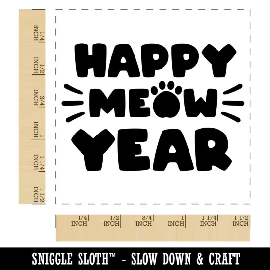 Happy Meow New Year Cat Funny Self-Inking Rubber Stamp Ink Stamper Red {1}