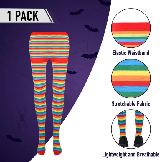 Colorful Rainbow Striped Tights - Striped Nylon Clown Stretch Pantyhose LGBT Stocking Accessories for Every Day Attire and Costumes for Teens and Children {3}