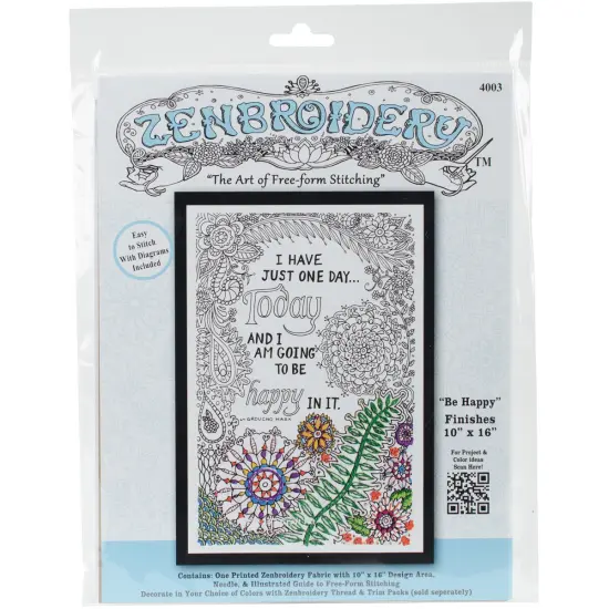 Design Works/Zenbroidery Stamped Embroidery Kit 10"X16"-Be Happy {1}