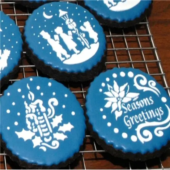 Seasons Greetings Round Cookie Stencil Set | C463 by Designer Stencils | Cookie Stencils for Royal Icing, Airbrush, Dusting Powder | {2}