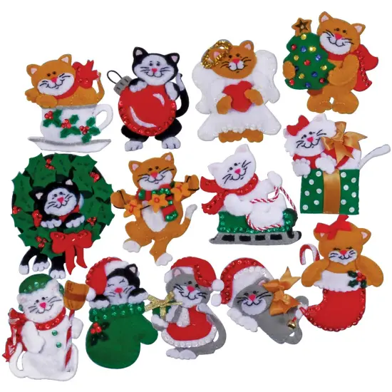 Design Works Felt Ornament Applique Kit 3"X4" Set Of 13-Lots Of Kittens {1}