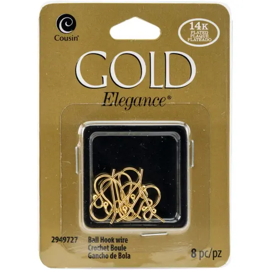 CousinDIY 14k Plated Gold Elegance Beads & Findings-Small Ball Hooked Earrings 8/Pkg {1}