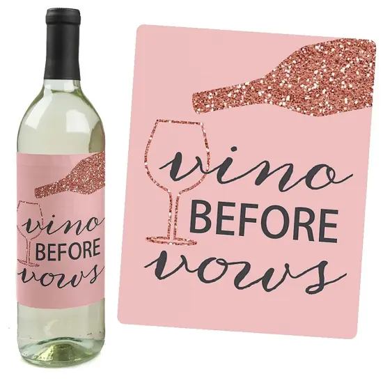 Big Dot of Happiness Bride Squad - Rose Gold Bridal Shower or Bachelorette Party Decorations for Women - Wine Bottle Label Stickers - Set of 4 {3}