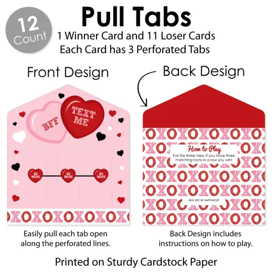 Big Dot of Happiness Conversation Hearts - Valentine&rsquo;s Day Party Game Pickle Cards - Pull Tabs 3-in-a-Row - Set of 12 {6}