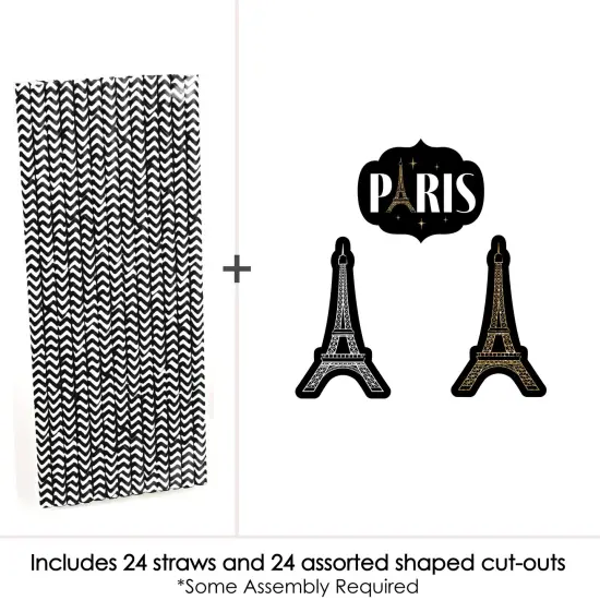 Big Dot of Happiness Stars Over Paris - Paper Straw Decor - Parisian Themed Party Striped Decorative Straws - Set of 24 {4}