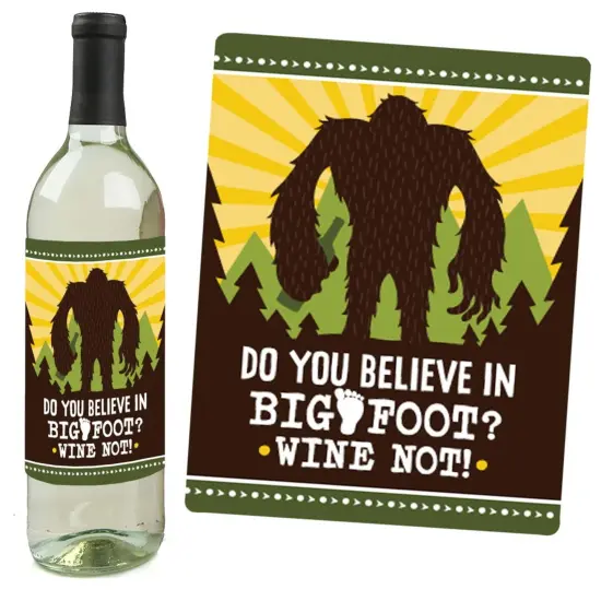 Big Dot of Happiness Sasquatch Crossing - Bigfoot Party or Birthday Party Decorations for Women and Men - Wine Bottle Label Stickers - Set of 4 {6}
