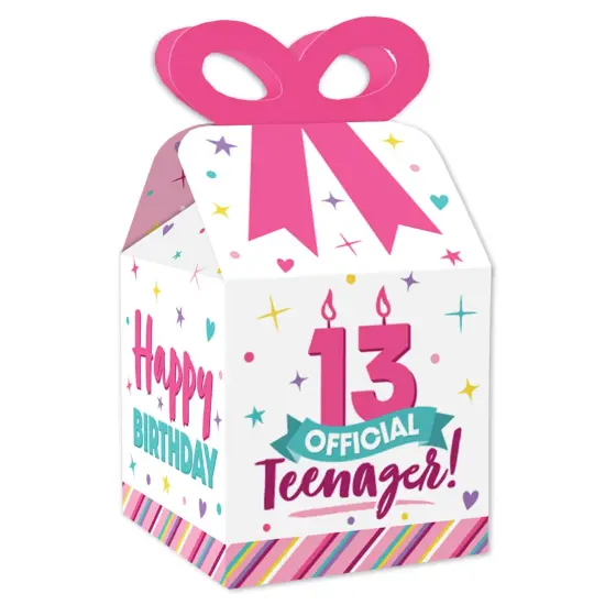 Big Dot of Happiness Girl 13th Birthday - Square Favor Gift Boxes - Official Teenager Birthday Party Bow Boxes - Set of 12 {1}