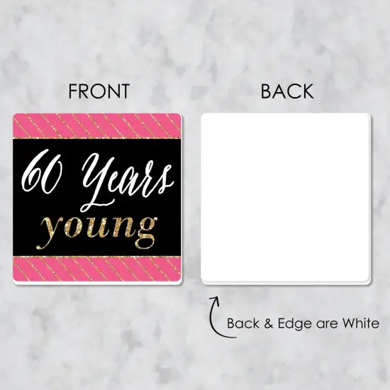 Big Dot of Happiness Chic 60th Birthday - Pink, Black and Gold - Funny Birthday Party Decorations - Drink Coasters - Set of 6 {7}