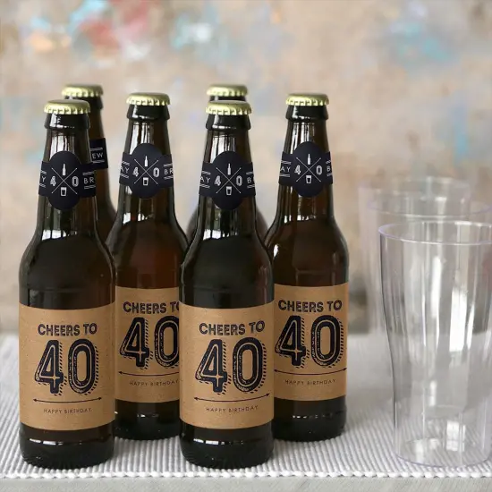 Big Dot of Happiness 40th Milestone Birthday Party Decorations for Men - 6 Beer Bottle Label Stickers and 1 Carrier {4}