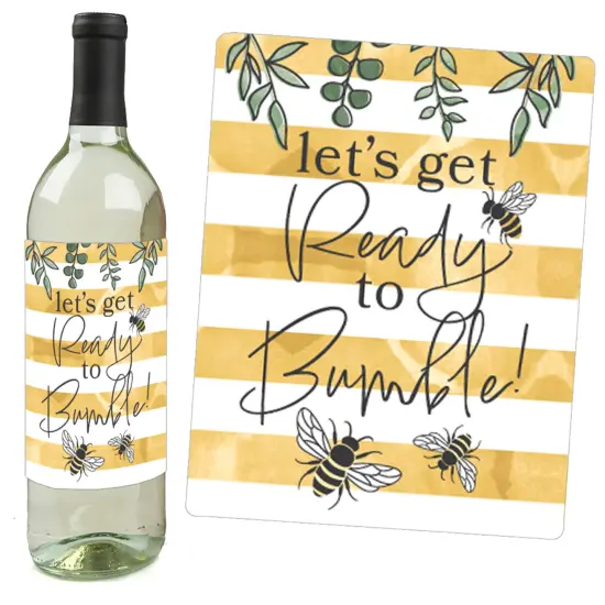 Big Dot of Happiness Little Bumblebee - Bee Baby Shower or Birthday Party Decorations for Women and Men - Wine Bottle Label Stickers - Set of 4 {3}