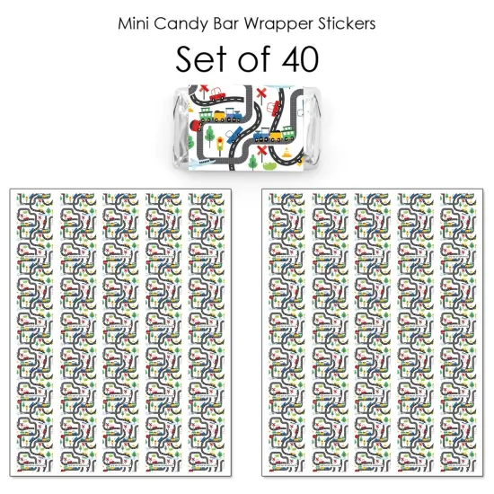 Big Dot of Happiness Cars, Trains, and Airplanes - Mini Candy Bar Wrapper Stickers - Transportation Birthday Party Small Favors - 40 Count {4}