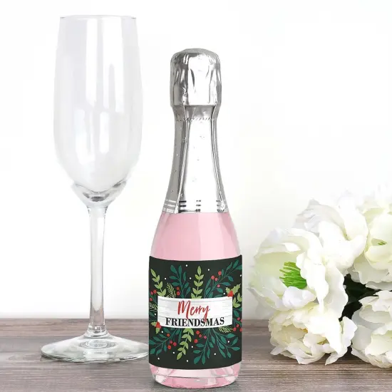 Big Dot of Happiness Rustic Merry Friendsmas - Mini Wine and Champagne Bottle Label Stickers - Friends Christmas Party Favor Gift - Set of 16 {3}