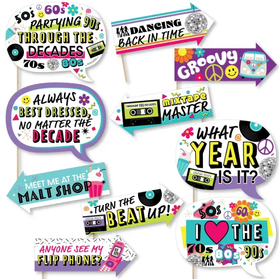 Big Dot of Happiness Funny Through the Decades - 50s, 60s, 70s, 80s, and 90s Party Photo Booth Props Kit - 10 Piece {1}