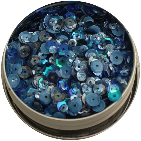 Buttons Galore 28 Lilac Lane Tin W/Sequins 40g-Denim Blues {2}