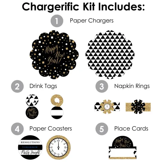Big Dot of Happiness New Year&rsquo;s Eve - Gold - New Years Eve Party Paper Charger and Table Decorations - Chargerific Kit - Place Setting for 8 {4}