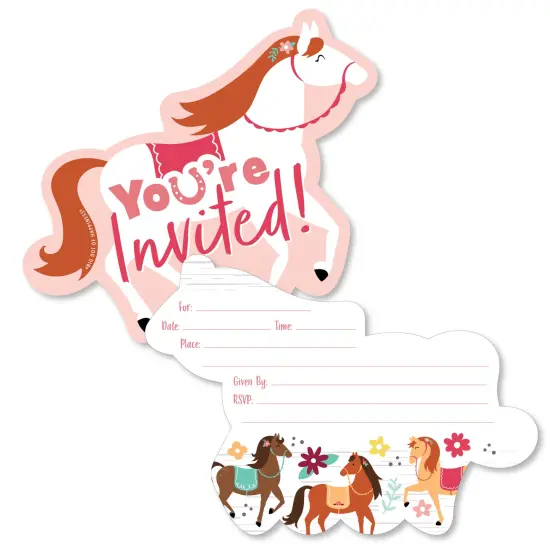Big Dot of Happiness Run Wild Horses - Shaped Fill-In Invitations - Pony Birthday Party Invitation Cards with Envelopes - Set of 12 {1}