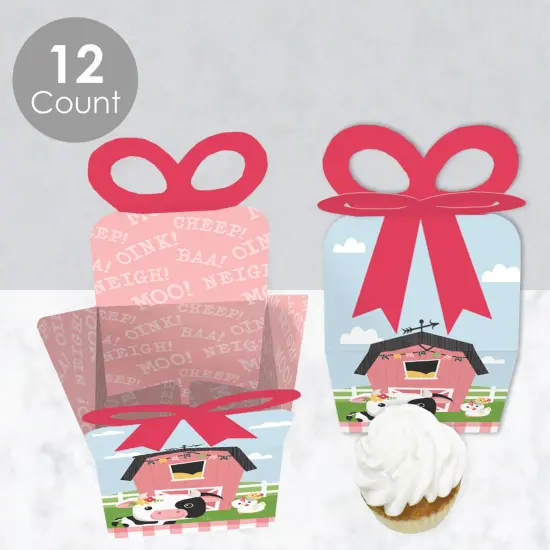 Big Dot of Happiness Girl Farm Animals - Square Favor Gift Boxes - Pink Barnyard Baby Shower or Birthday Party Bow Boxes - Set of 12 {4}