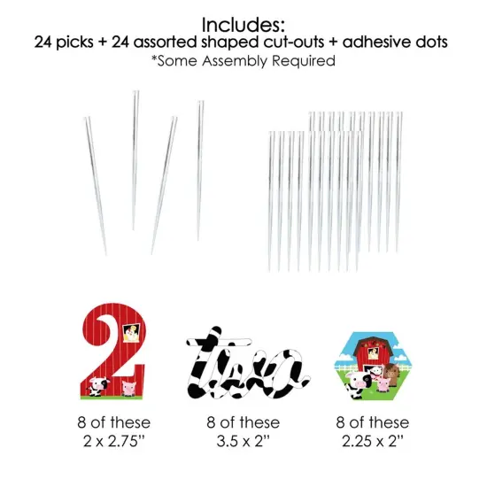 Big Dot of Happiness 2nd Birthday Farm Animals - Dessert Cupcake Toppers - Barnyard Second Birthday Party Clear Treat Picks - Set of 24 {7}