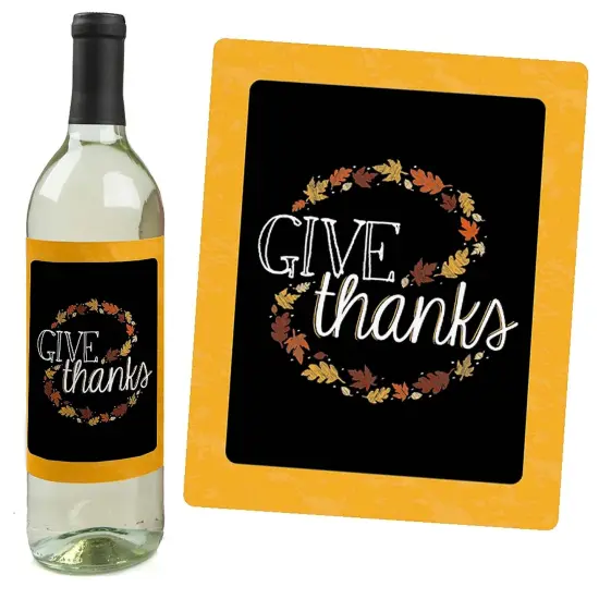 Big Dot of Happiness Give Thanks - Thanksgiving Decorations for Women and Men - Wine Bottle Label Stickers - Set of 4 {3}