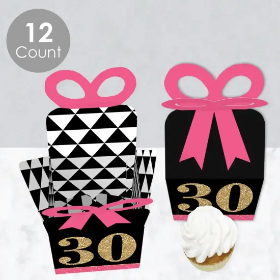 Big Dot of Happiness Chic 30th Birthday - Pink, Black and Gold - Square Favor Gift Boxes - Birthday Party Bow Boxes - Set of 12 {4}