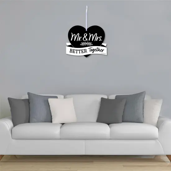 Big Dot of Happiness Mr. and Mrs. - Hanging Porch Black and White Wedding or Bridal Shower Outdoor Decorations - Front Door Decor - 1 Piece Sign {4}
