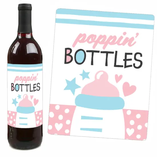 Big Dot of Happiness Baby Gender Reveal - Team Boy or Girl Party Decorations for Women and Men - Wine Bottle Label Stickers - Set of 4 {7}