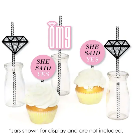 Big Dot of Happiness Omg, You're Getting Married Paper Straw Decor - Engagement Party Striped Decorative Straws - Set of 24 {6}