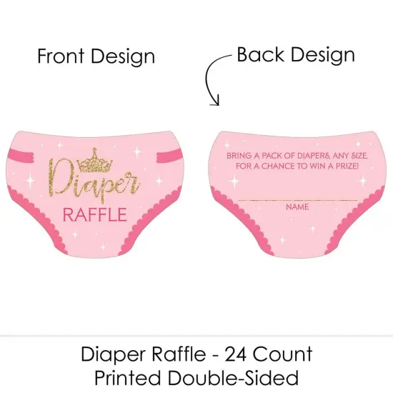 Big Dot of Happiness Little Princess Crown - Diaper Shaped Raffle Ticket Inserts - Pink & Gold Princess Baby Shower Diaper Raffle Game - Set of 24 {3}