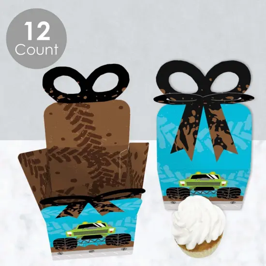 Big Dot of Happiness Smash and Crash - Monster Truck - Square Favor Gift Boxes - Boy Birthday Party Bow Boxes - Set of 12 {4}