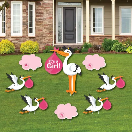 Big Dot of Happiness Girl Special Delivery - Baby Announcement Yard Sign & Outdoor Lawn Decor - It's a Girl Stork Baby Shower Yard Signs - Set of 8 {1}