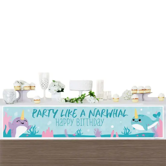 Big Dot of Happiness Narwhal Girl - Under The Sea Happy Birthday Decorations Party Banner {4}