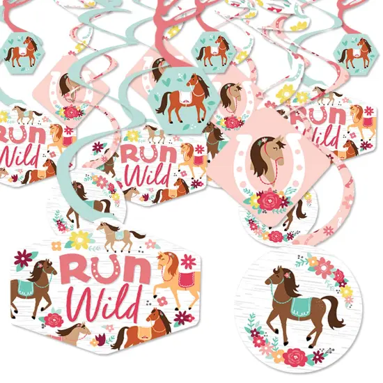 Big Dot of Happiness Run Wild Horses - Pony Birthday Party Hanging Decor - Party Decoration Swirls - Set of 40 {1}