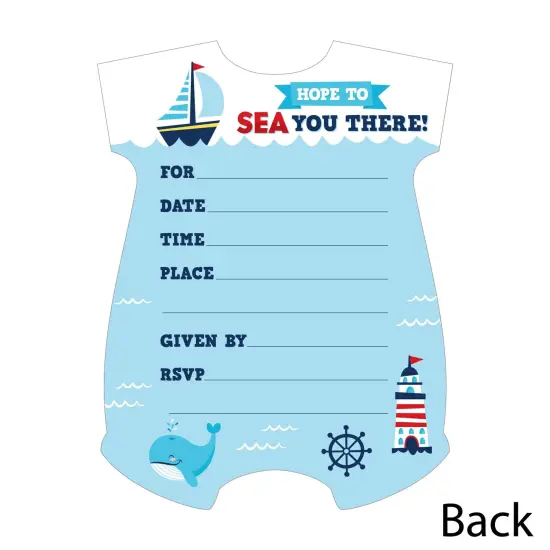 Big Dot of Happiness Ahoy It's a Boy - Shaped Fill-In Invitations - Nautical Baby Shower Invitation Cards with Envelopes - Set of 12 {6}