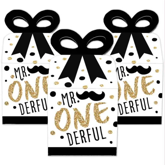 Big Dot of Happiness 1st Birthday Little Mr. Onederful - Square Favor Gift Boxes - Boy First Birthday Party Bow Boxes - Set of 12 {3}