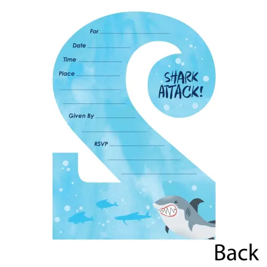 Big Dot of Happiness 2nd Birthday Shark Zone - Shaped Fill-in Invites - Jawsome Second Birthday Party Invitation Cards with Envelopes - Set of 12 {4}