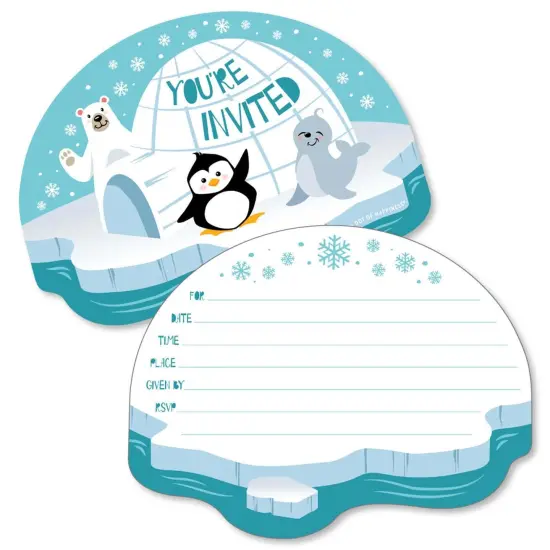 Big Dot of Happiness Arctic Polar Animals - Shaped Fill-in Invites - Winter Baby Shower or Birthday Party Invitation Cards with Envelopes - Set of 12 {1}