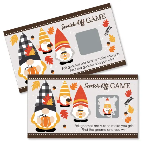 Big Dot of Happiness Fall Gnomes - Autumn Harvest Party Game Scratch Off Cards - 22 Count {1}