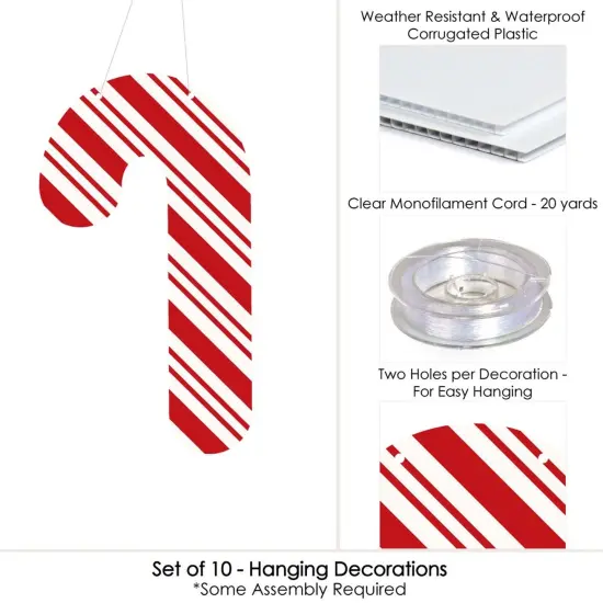 Big Dot of Happiness Hanging Candy Cane - Outdoor Hanging Decor - Holiday and Christmas Party Decorations - 10 Pc {6}
