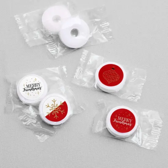 Big Dot of Happiness Red and Gold Friendsmas - Friends Christmas Party Round Candy Sticker Favors - Labels Fits Chocolate Candy (1 Sheet of 108) {4}