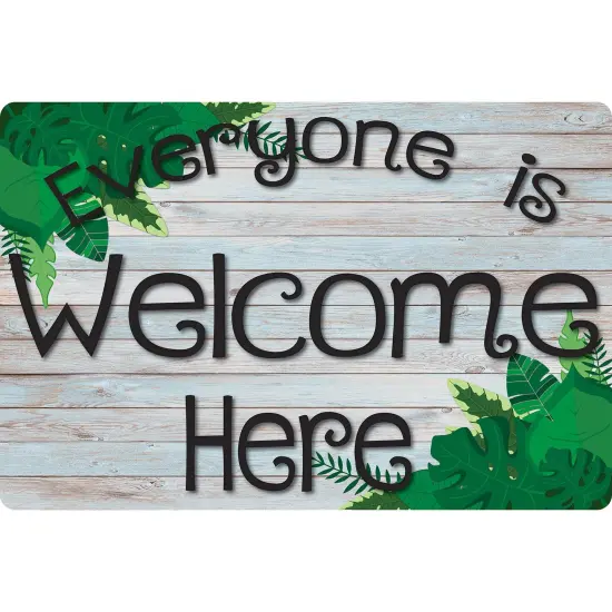 Welcome Mat with Slip Resistant Backing, 15.5" x 23.5", Beech Wood Greenery Everyone is Welcome Here, Pack of 2 {2}